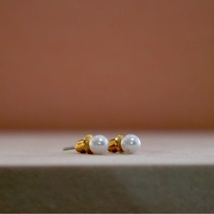 Goldtone Faux Pearl Studs